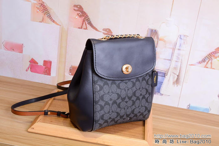 COACH蔻馳 38585 印花pvc拼牛皮 PARKER女雙肩背包 多用款式 雙肩書包 單肩斜挎  Chz1568